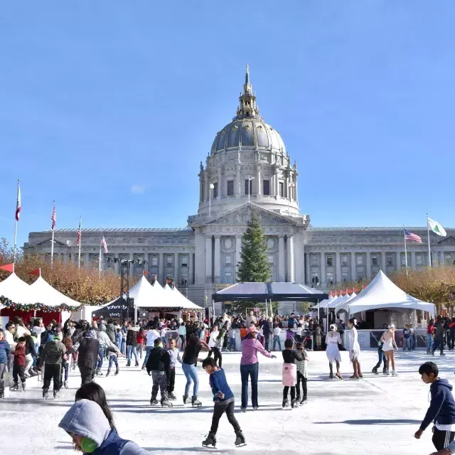 Skaters take to the ice at one of San Francisco's seasonal rinks.